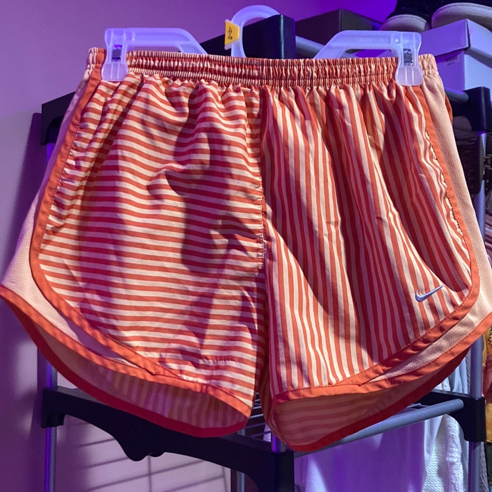 Orange and light orange striped dri fit nike shorts